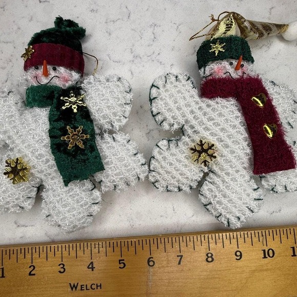 Jenny Behnke Co Inc New York Other - Set Of 2‎ Snowman Christmas Ornaments Plush White Scarf Hat Glitter Snowflake